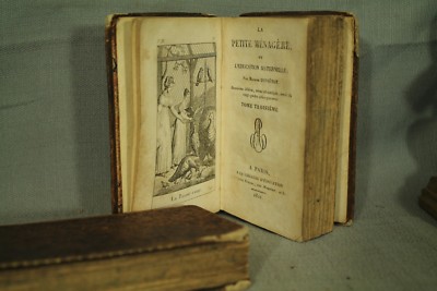 lot 2 antique old leather French books La Petite Menagere L'education Mom  1821-image