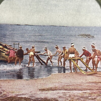 Antique 1899 Fisherman In Chigasaki Japan Stereoview Photo Card P580-088-image