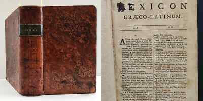 1800 antique LATIN-GREEK DICTIONARY cornelli schrevelii leather CHICKERING early-image