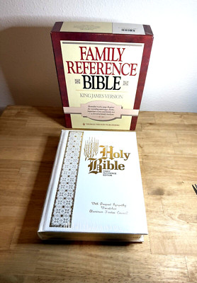 Family Reference Bible: King James Version White Leather Gilded Pg Edges Sealed-image