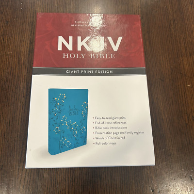 NKJV Giant Print Holy Bible Aqua Teal Embossed Imitation Leather EXCELLENT-image