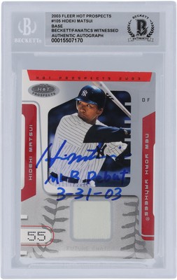 Hideki Matsui Yankees Signed 2003 Fleer #105 #/1250 BAS 10 Rookie Card w/Insc-image