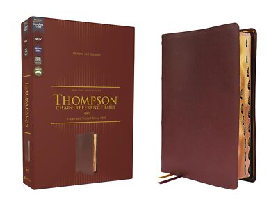 NKJV Thompson Chain-Reference Bible, Genuine Leather, Calfskin, Burgundy, Red Le-image