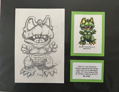 GODZILLA MINYA GIANT MONSTER original SUPERFREEK pencil art & card by RAK!-image