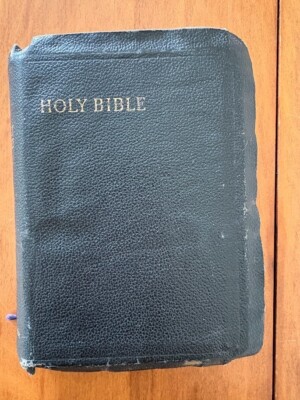 Holy Bible King James Version Center References Black Leather Collins 1950's-image