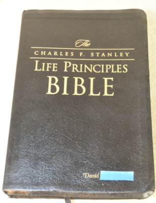 NKJV Charles F Stanley Life Principles Bible Signed First Editon Genuine Leather-image