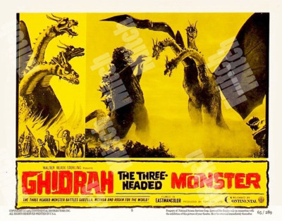 GHIDRAH THE 3 HEADED MONSTER 1964 11X14 BATTLES GODZILLA & RODAN LOBBY CARD # 5-image