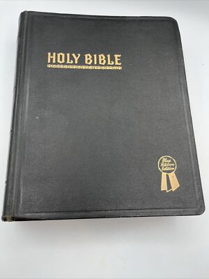 1936 Holy Bible Reference Color Illustrated Large Hertel Blue Ribbon Leather VG!-image