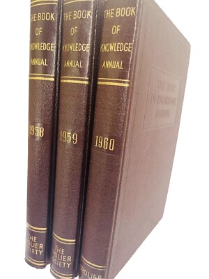 Lot of 3 Vintage Books The Book of Knowlege Annuals 1958 1959 1960 Grolier-image