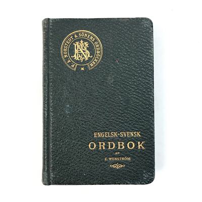 English-Swedish Dictionary Black Leather Bound Book E. Wenstrom 1902 Good Cond.-image