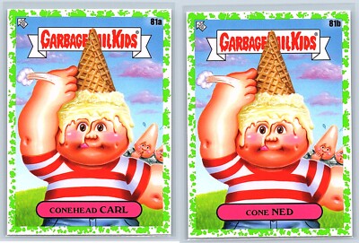 Coneheads Dan Aykroyd SNL Garbage Pail Kids Sci-Fi Movie Spoof GREEN 2-Card Set-image