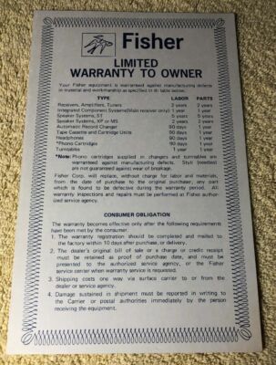FISHER STEREO ORIGINAL EQUIPMENT WARRANTY CARD M674x-image