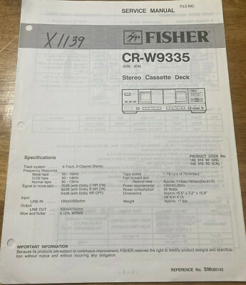 FISHER CR-W9335 STEREO CASSETTE DECK ORIGINAL SERVICE REPAIR MANUAL -image