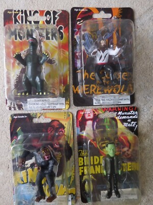 Movie Monster Figures (4) Godzilla King Kong Werewolf Frankenstein MOC 2005-image