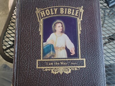 Vtg 1950s Reference Holy Bible Family KJV Large Indexed Tabs Red Letter Heavy-image