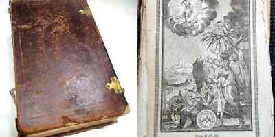 1857 antique GERMAN BOOK PRAYER SONG owned ROHRER phila PA leather bible verses-image