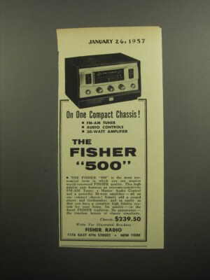 1957 Fisher 500 Tuner Advertisement - On one compact chassis-image