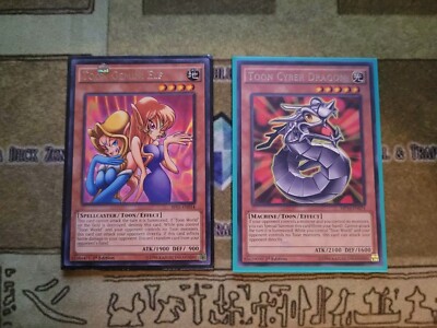 YUGIOH TOON GEMINI ELF BP03 RARE 1ST+ TOON CYBER DRAGON MP16 RARE 1ST EDITION NM-image