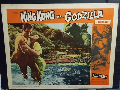 Lobby Card 1963 KING KONG VS GODZILLA great shot Godzilla emerges film stars run-image