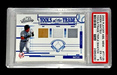 HIDEKI MATSUI 2005 PLAYOFF ABSOLUTE MEM TOOLS TRADE TRIPLE SWATCH PSA 6 POP 1-image