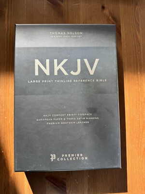 NKJV Thinline Large Print Black Premium Goatskin Leather 2018 Thomas Nelson New -image