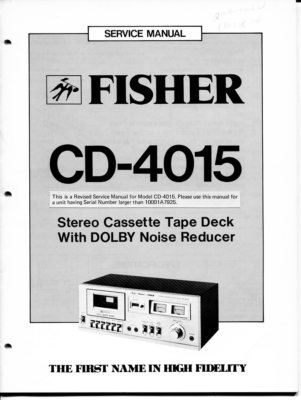 VINTAGE FISHER SERVICE MANUAL STEREO CASSETTE TAPE DECK w/DOLBY MODEL CD-4015-image