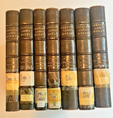 1888 The Works of Charles Lamb 7 Volumes, Half Leather Marbled Binding  Ex-Lib-image
