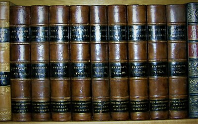WILLIAM H. PRESCOTT COLLECTION, 1869, 9 VOLUMES, LEATHER-image