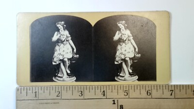 Porcelain Statue The Fisher Girl Stereoview Antique c1862 Y17137-image