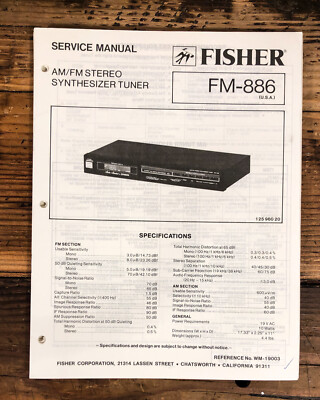 Fisher FM-886 Tuner  Service Manual *Original*-image