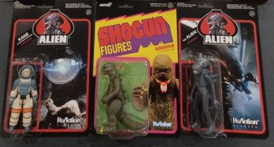 Reaction Godzilla & Reaction Alien + Kane Action Figures, LOT of 3 Brand New MOC-image