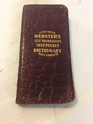 Antique 1905 Webster Dictionary Vest Pocket Self-Pronouncing Black Leather Bound-image
