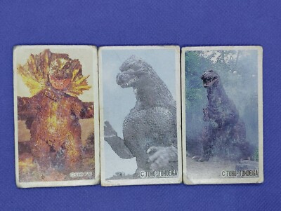 Gojira Monster Card Menko Showa Retro Vintage Lot of 3 Japan Toho Movie-image