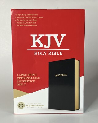 KJV Holy Bible Black Leather Touch Large Print Personal Size Reference Bible-image