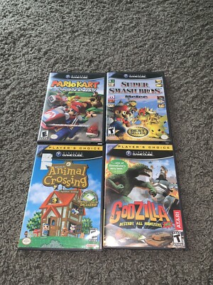 4 nintendo gamecube Games Mario Kart,Super Smash Melee,Animal Crossing, Godzilla-image