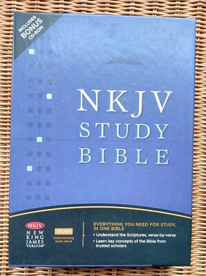 NKJV Study Bible ~2007 Black Leather w CD-ROM in Box~ Christian Church ✞💿-image