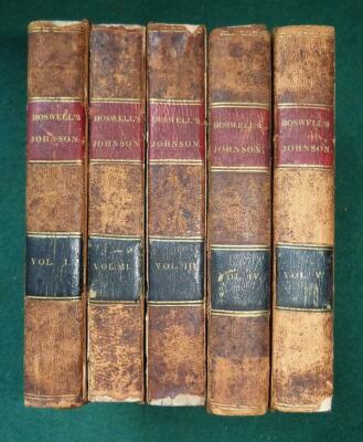 BOSWELL'S LIFE OF JOHNSON - 1824 - 5 VOLUMES - LEATHER - 12VO - VG COND.-image