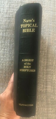 1962 Nave's Topic Bible + Orig Box Black Leather GUC Gold Lettering No Marks-image