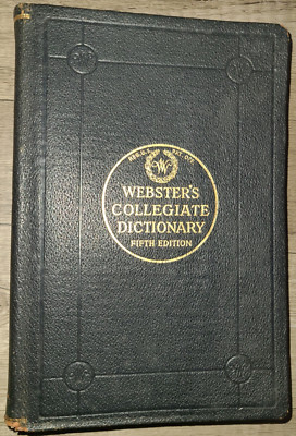 Vtg leather book, Webster's Collegiate Dictionary, Fifth Edition, 1947-image