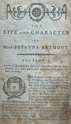 1796 Life & Character of Susanna Anthony, Extracts of Her Writing, Orig. Binding-image