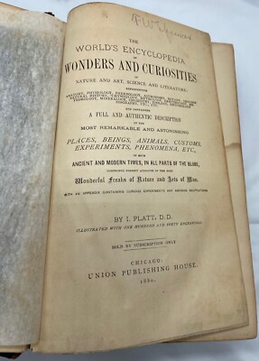 Rare 1880 leather bound - I. Platt WORLD'S ENCYCLOPEDIA OF WONDERS & CURIOSITIES-image