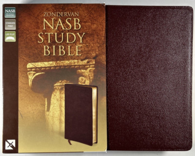 1995 NASB Study Bible Burgundy Top Grain Leather USA Print Red Letter Unused-image