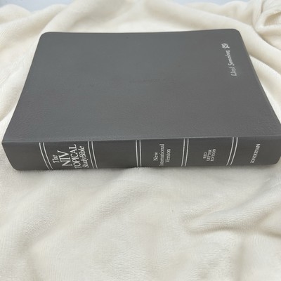 The NIV Topical Study Bible 1989 Gray Genuine Leather Indexed Red Letter-image