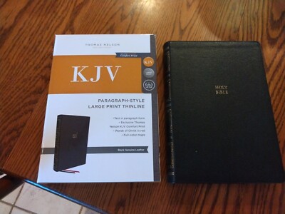 KJV, LARGE PRINT Thinline Paragraph Style Bible, Black Genuine Leather-image