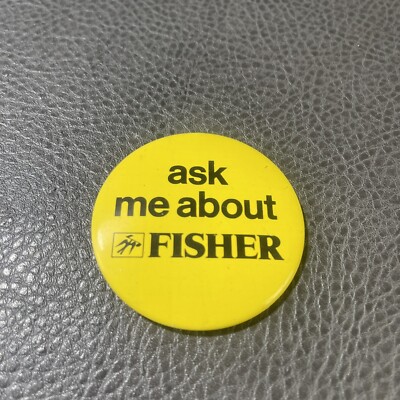 Vintage Fisher Stereo Button Pin Back Pin The Fisher Yellow 2.25” Scarce-image