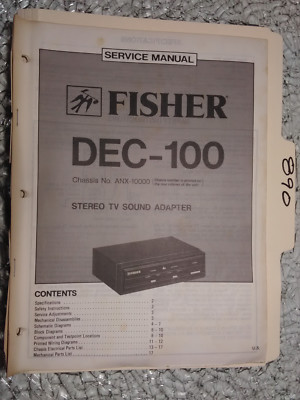 Fisher dec-100 service manual original repair book stereo tv sound adapter-image