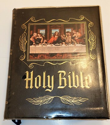 Vtg Hertel Holy Bible New Standard Reference Edition Blue Ribbon Leather 1965-66-image