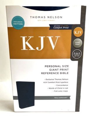New KJV Personal Size Giant Print Reference Bible Thomas Nelson Navy Leathersoft-image