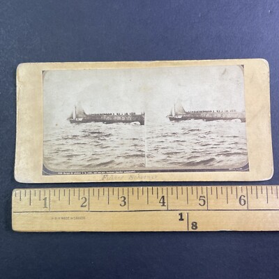 A Fisherman's Schooner in Rough Seas Stereoview Antique c1850s X4217-image