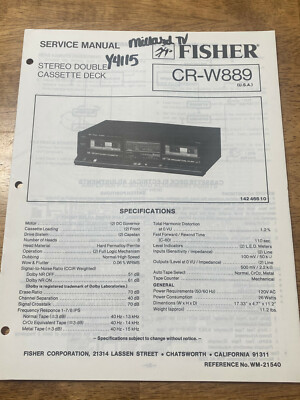 FISHER CR-W889 STEREO DOUBLE CASSETTE DECK ORIGINAL SERVICE REPAIR MANUAL -image